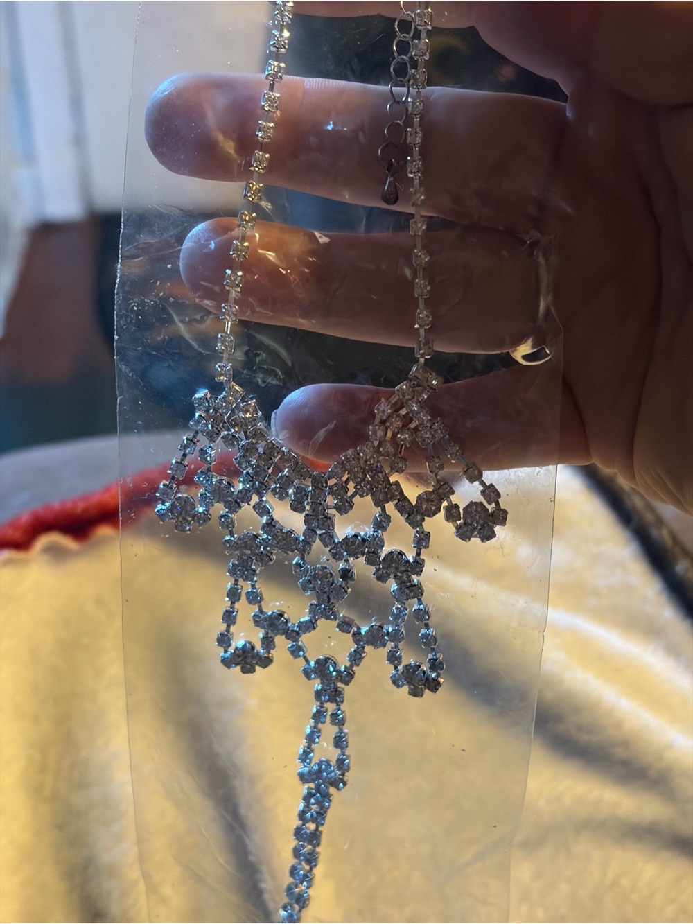 Silver Crystal Rhinestone Statement Necklace - Elegant Drop Design